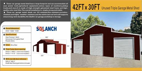 42 ft x 30 ft Triple Garage Metal Shed (SDL4230TGMS)